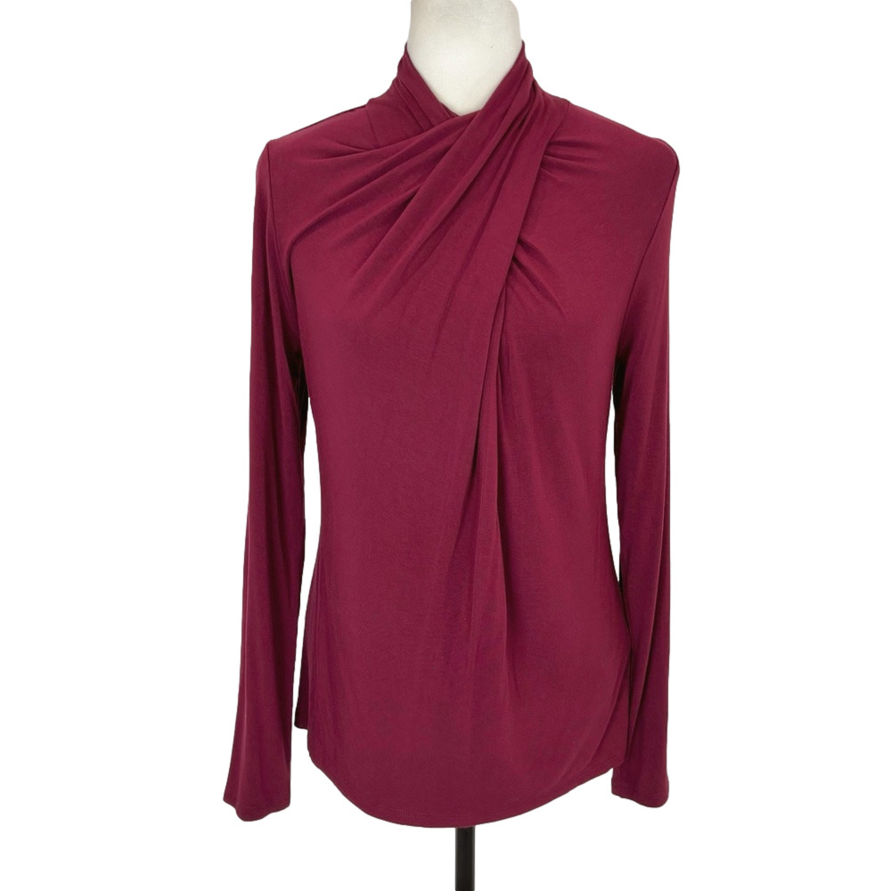 Elie Tahari burgundy twist mock neck top